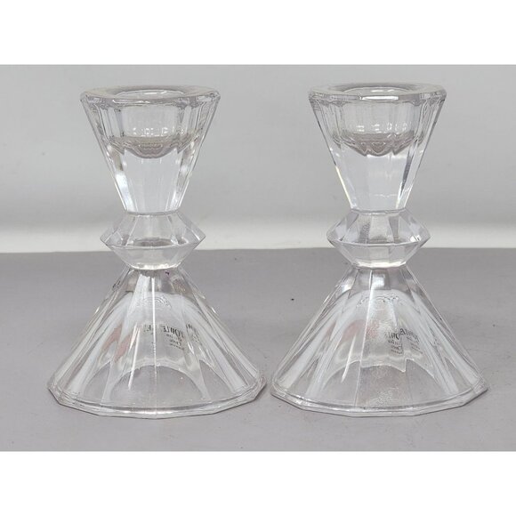 Vintage Towle Pair‎ Of Fine Lead Crystal Taper Candle Holders Elegant Design - Picture 2 of 6
